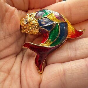 Koi Fish Brooch Colorful Enamel Gold Tone Vintage Style Pin